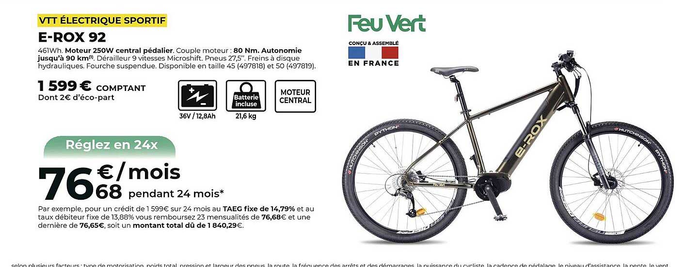 vtt électrique sportif e-rox 92