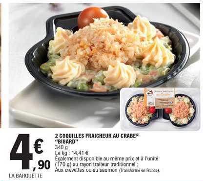2 Coquilles Fraicheur Au Crabe "bigard"