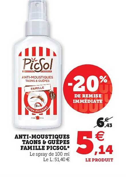 anti-moustiques taons & guêpes famille picsol -20% de remise immédiate