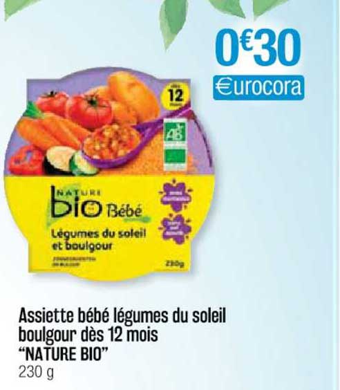 Assiette Bébé Légumes Du Soleil Boulgour Dès 12 Mois "nature Bio"