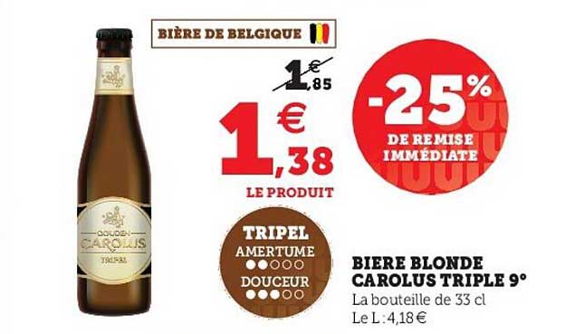 bière blonde carolus triple 9° -25% de remise immédiate