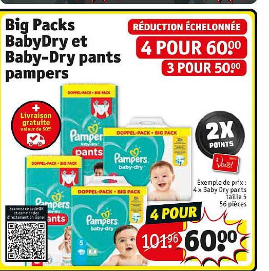 big packs babydry et baby-dry pants pampers réduction échelonnée