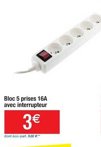 bloc 5 prises 16a avec interrupteur
