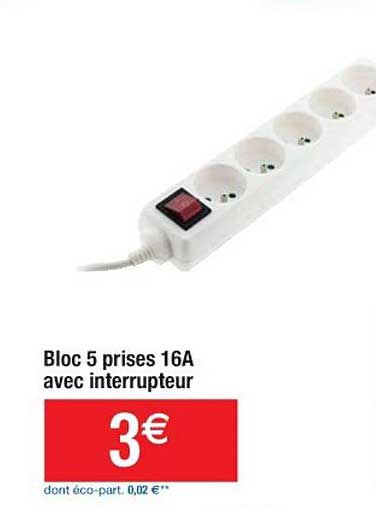 bloc 5 prises 16a avec interrupteur