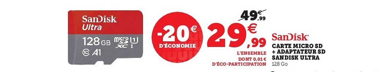 Carte Micro Sd + Adaptateur Sd Sandisk Ultra