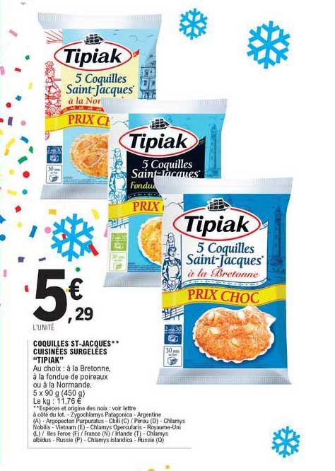 coquilles at. jacques cuisinees surgelees "tipiak'