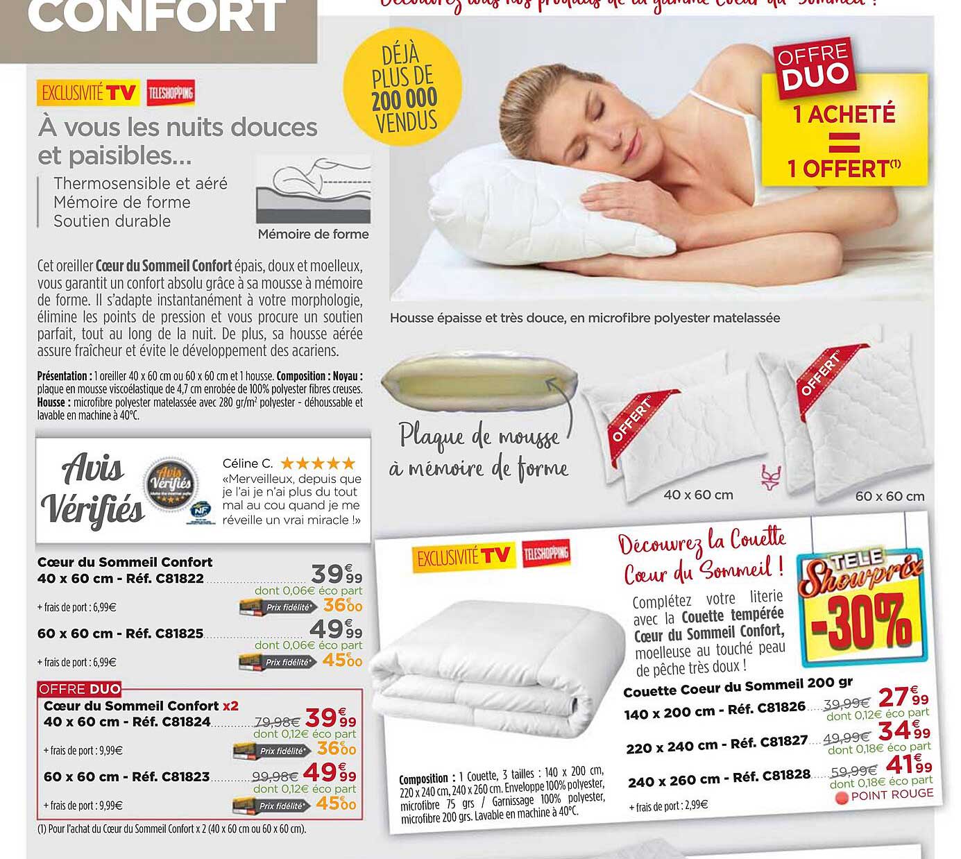 couette coeur du sommeil 200 gr