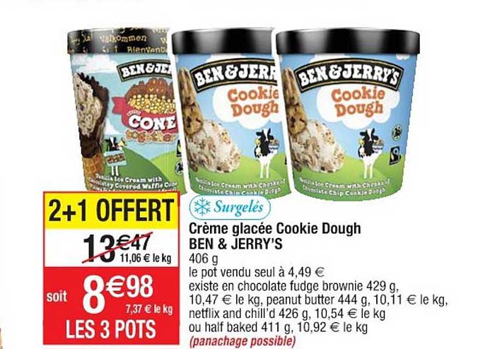 crème glacée cookie dough ben & jerry's 2+1 offert