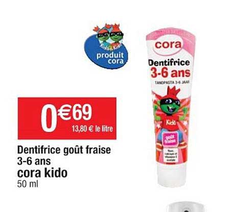 dentifrice goût fraise 3-6 ans cora kido