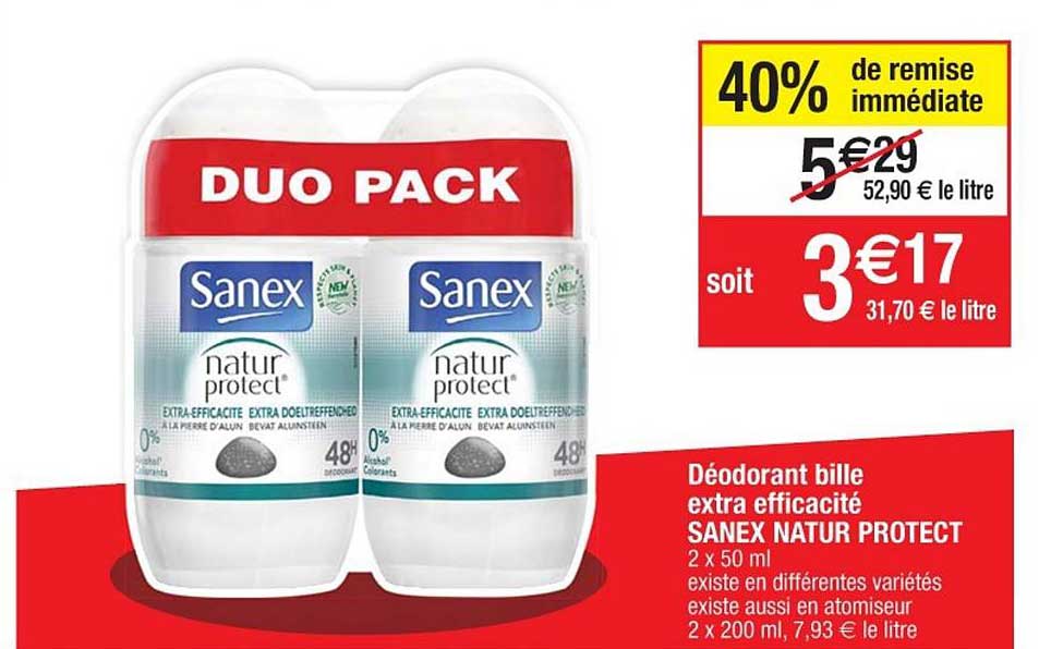 déodorant bille extra efficacité sanex natur protect 40% de remise immédiate