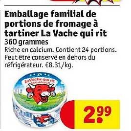 emballage familial de portions de fromage à tartiner la vache qui rit