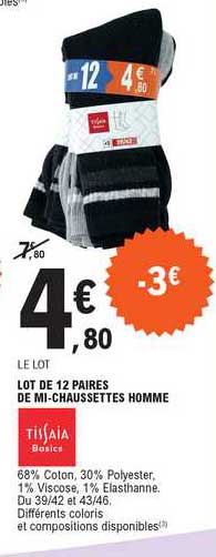 lot de 12 paires de mi-chaussettes homme