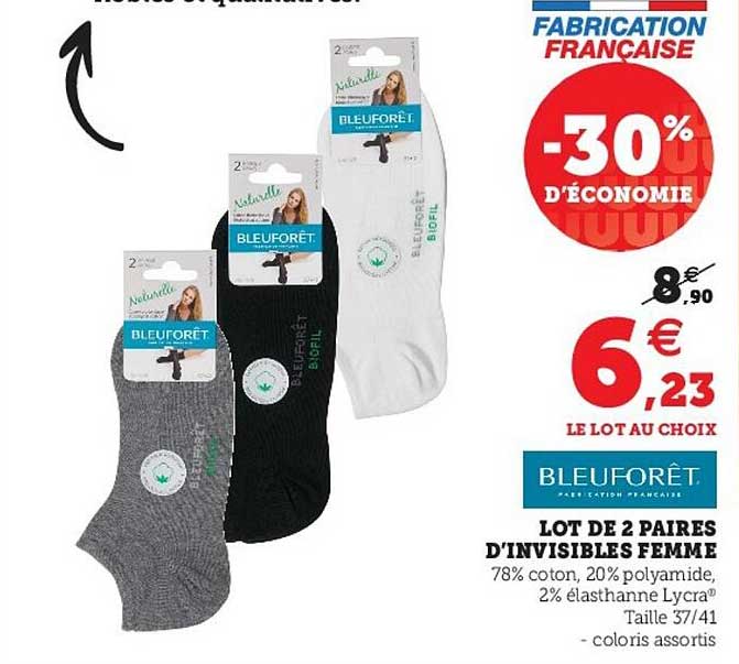 lot de 2 paires d'invisibles femme