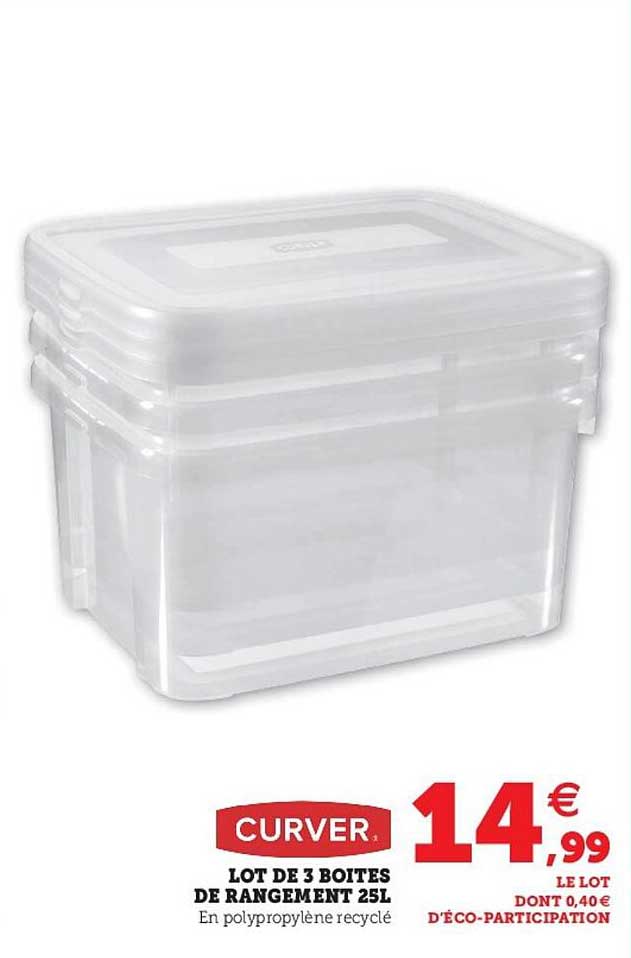 Lot De 3 Boîtes De Rangement 25l