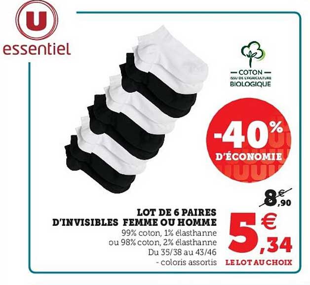 lot de 6 paires d'invisibles femme ou homme