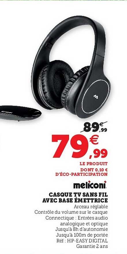 Meliconi Casque Tv Sans Fil Avec Base émettrice
