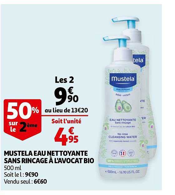 mustela eau nettoyante sans rincage À l'avocat bio