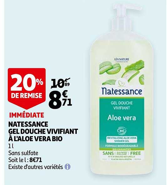 natessance gel douche vivifiant À l'aloe vera bio