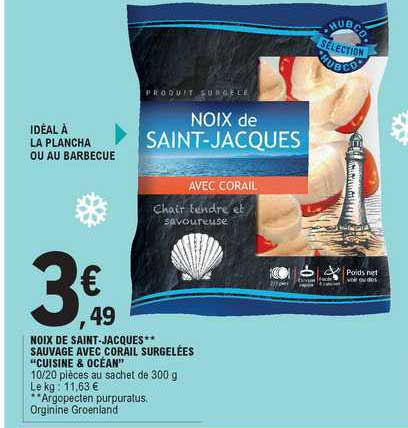 noix de saint-jacques sauvage avec corail surgelees "cuisine & ocean"