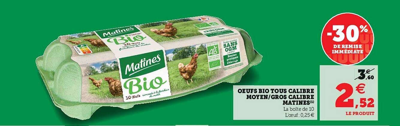 œufs Bio Tous Calibre Moyen-gros Calibre Matines -30% De Remise Immédiate