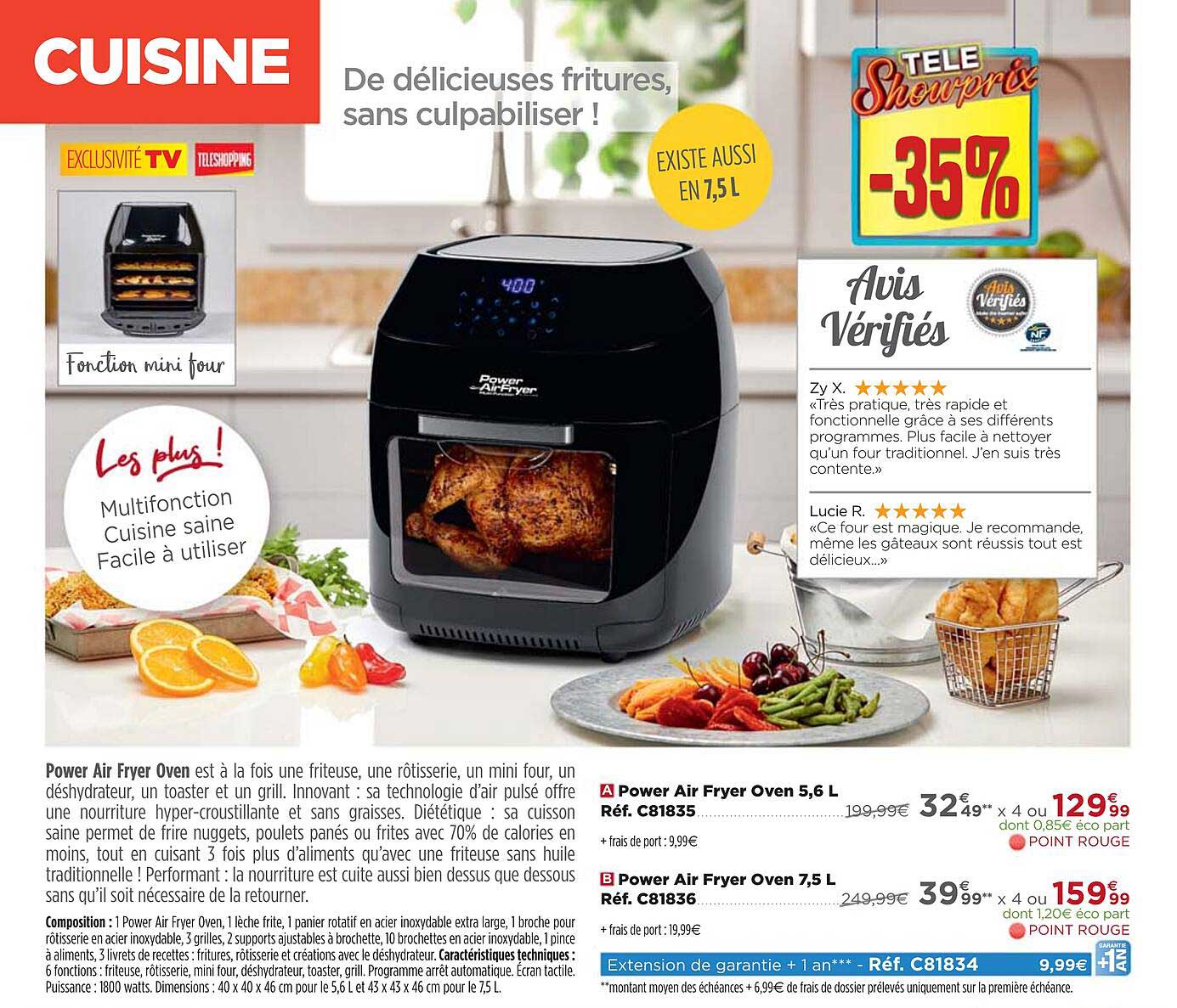 power air fryer oven 5,6 l, power air fryer oven 7,5 l