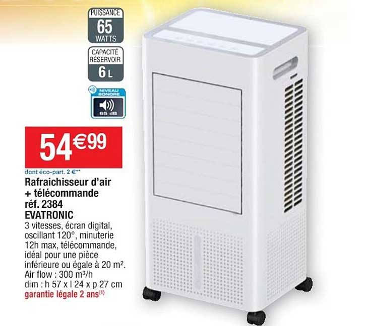rafraichisseur d'air + télécommande réf. 2384 evatronic