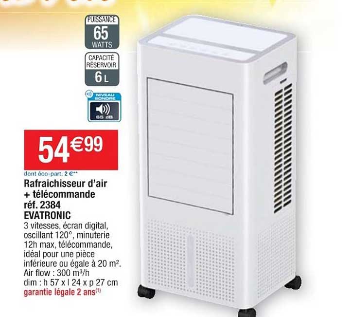 rafraîchisseur d'air + télécommande réf. 2384 evatronic