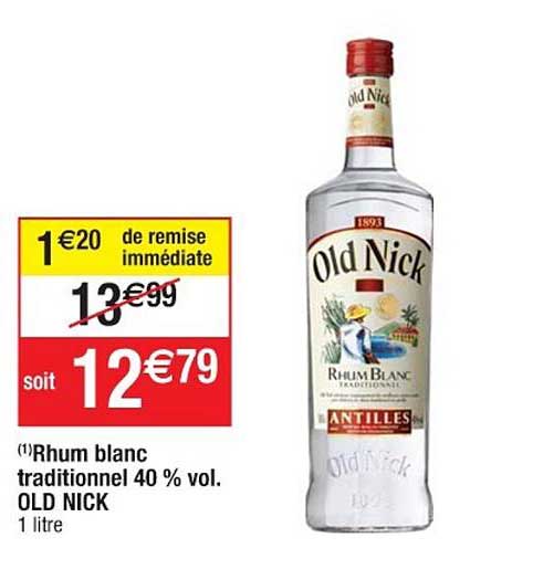 rhum blanc traditionnel 40% vol. old nick