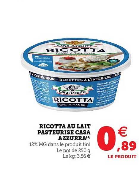 ricotta au lait pasteurisé casa azzurra