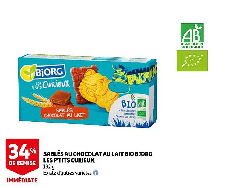 sablÉs au chocolat au lait bio bjorg les p'tits curieux