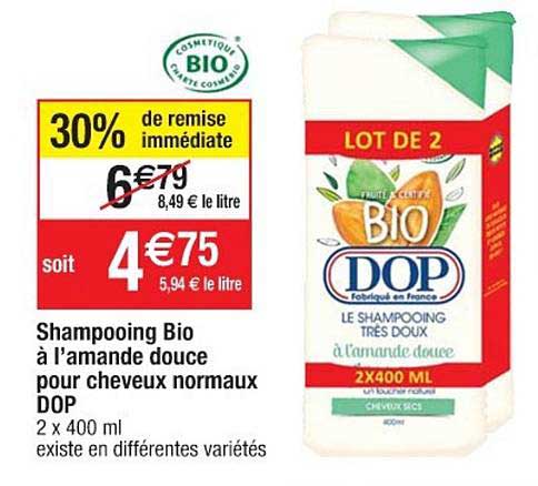 shampooing bio à l'amande douce pour cheveux normaux dop 30% de remise immédiate