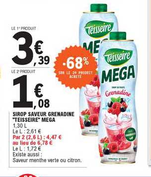 Sirop Saveur Grenadine "teisseire" Mega