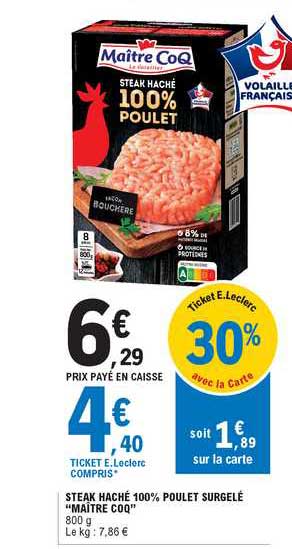 steak hache 100% poulet surgele "maitre coq"