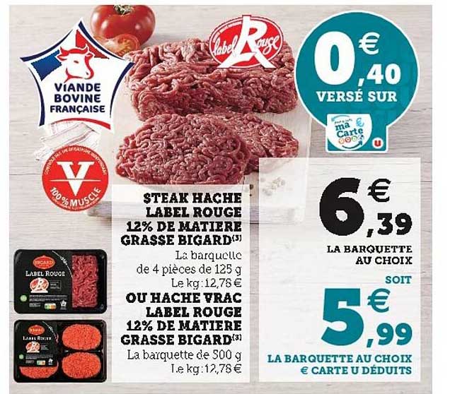 steak hache label rouge 12% de matiere grasse bigard