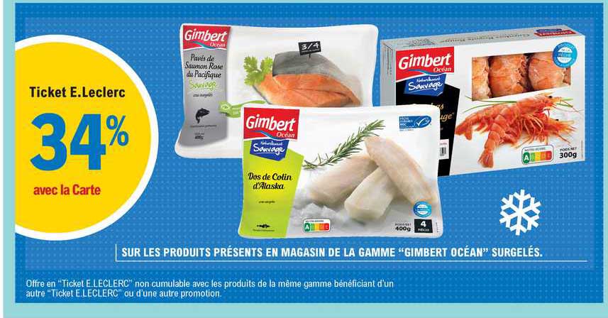 sur les produits presents en magasin de la gamme "gimbert ocean" surgeles