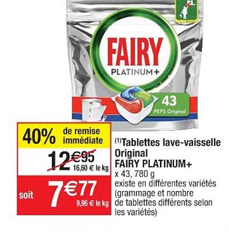 tablettes lave-vaisselle original fairy platinum+ 40% de remise immédiate