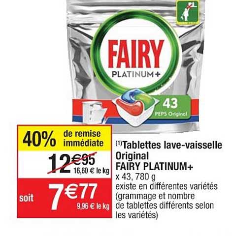 tablettes lave-vaisselle original fairy platinum 40% de remise immédiate