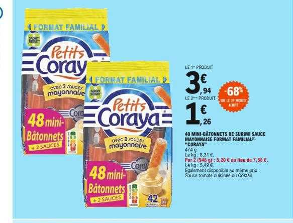48 mini-bâtonnets de surimi sauce mayonnaise format familial "coraya"