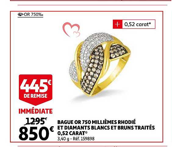 bague or 750 millièmes rhodié et diamants blancs et bruns traités 0,52 carat