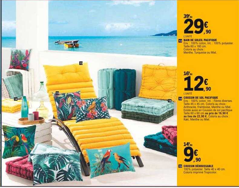 Bain De Soleil Pacifique, Coussin De Sol Pacifique, Coussin Déhoussable