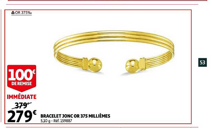 bracelet jonc or 375 millièmes