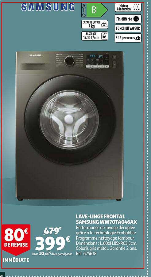 lave-linge frontal samsung ww70ta046ax
