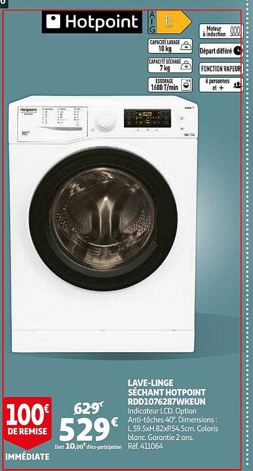 lave-linge séchant hotpoint rdd1076287wkeun