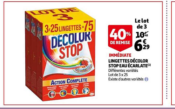 lingettes décolor stop eau écarlate