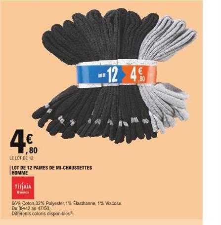 lot de 12 paires de mi-chaussettes homme tissaia