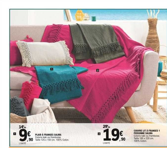 plaid à franges salma, couvre lit à franges 1 personne salma