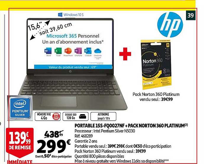 portable 15s-fq0027nf + pack norton 360 platinum hp