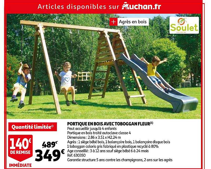 portique en bois avec toboggan fleur soulet