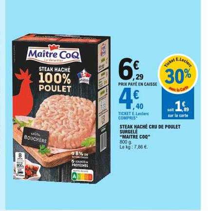 steak haché cru de poulet surgelé "maître coq"