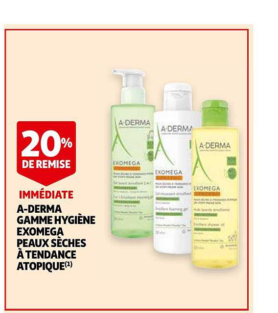 a-derma gamme hygiène exomega peaux sèches à tendence atopique 20% de remise immédiate